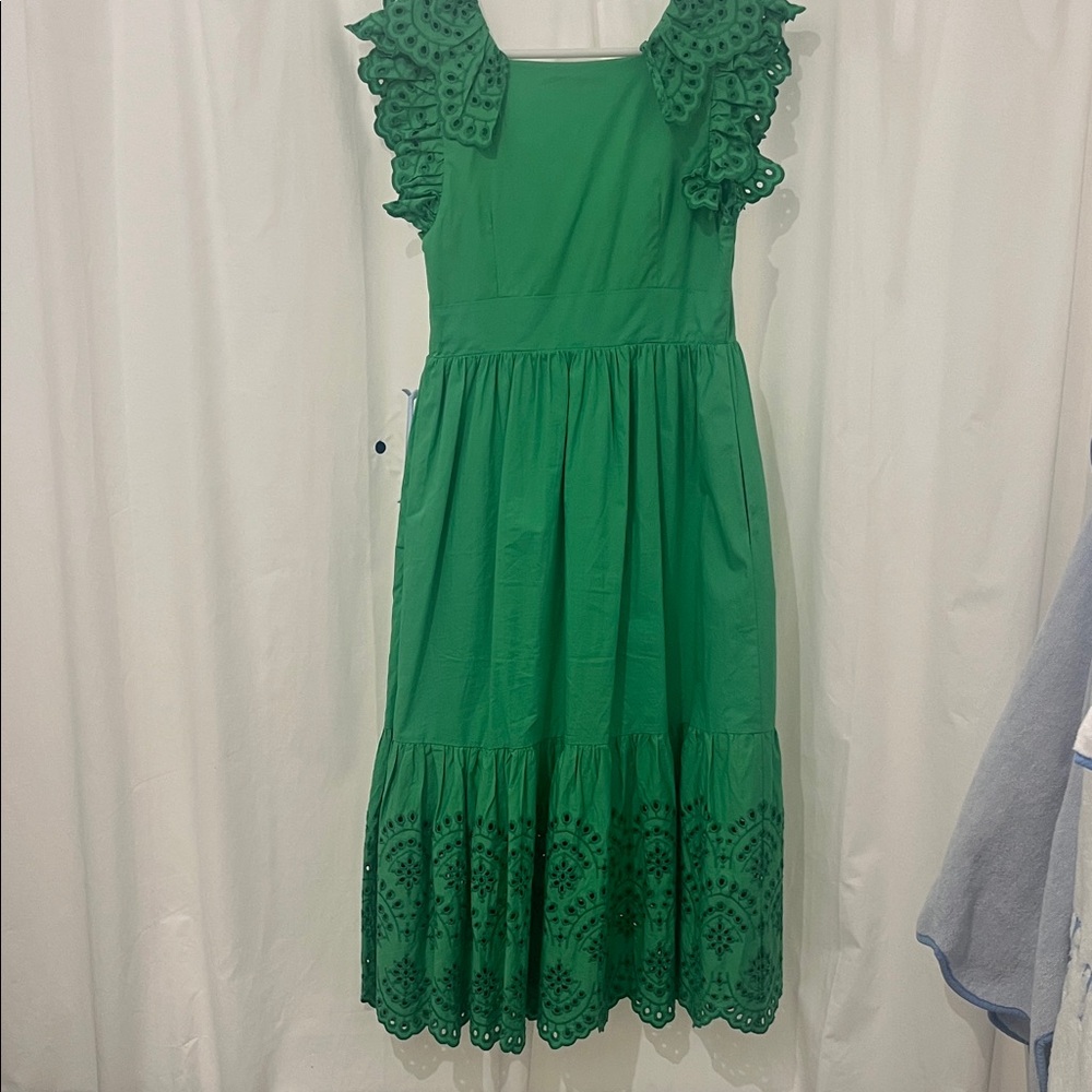 English Factory Green Eyelet Scalloped Mini Dress - Picture 4 of 8